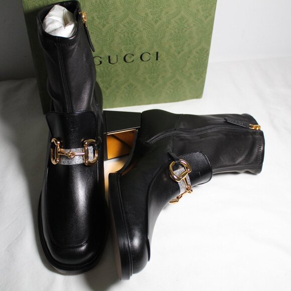 NWB Gucci Horsebit Quentin Stretch Chunk Heel Booties Boots Black 41 719… - Picture 8 of 8